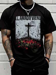 FRACTYR Minimalist Male Figure Print Short Sleeve T-Shirt | Casual Streetwear That Goes With Everything - 藍色和黑色 - 查看 2