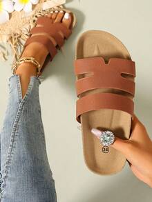 Ximi Ruo Suela Gruesa Primavera/Verano Nueva Marca Suela Gruesa, Pantuflas Estilo Romano sin Cordones, Pantuflas Negras Cómodas y Holgadas para el Verano, Esencial para Vacaciones - Marrón - Ver 1