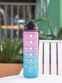 1 pieza Botella de agua deportiva de gran capacidad de 1000ml, vaso con tapa abatible y pajita, botella de agua portátil degradada con escala, adecuada para fitness, yoga, senderismo y deportes - Multicolor - Ver 12