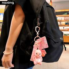 MINISO NaiLong 粉色坐姿公仔鑰匙圈，可愛卡通角色吊飾，附粉色矽膠繩與透明爪爪吊飾，包包掛飾、背包吊飾、錢包配件，返校禮物 - 款式1 - 查看 4