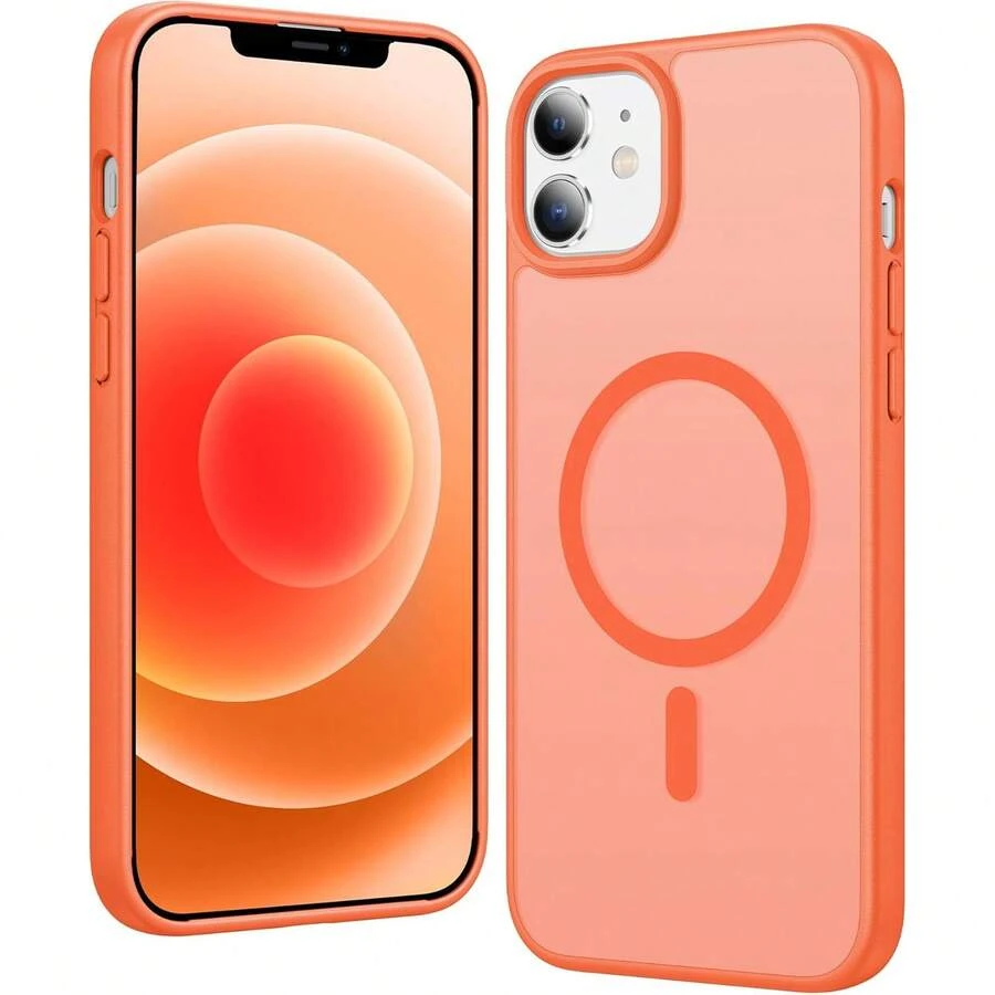 Ốp lưng bảo vệ sạc không dây từ tính mờ, bán trong suốt, tương thích với iPhone 11 12 13 14 15 Pro Max 16 Pro Max 17 Pro Max 17e - trái cam - Xem 1