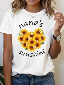 Nanas Sunshine Women's Short-Sleeve Crew Neck T-Shirt With A Sunflower And Daisy Graphic Print, Perfect For Spring And Summer. Ideal For Everyday Wear Or As A Holiday Gift. One Size Fits Most. - 白色 - 查看 7