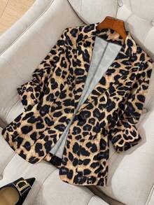 AYYFranclia Blazer casual/de trabajo con botones y estampado de leopardo de manga larga para mujer, otoño/inviernoAYY - Burdeos 2 - Ver 7