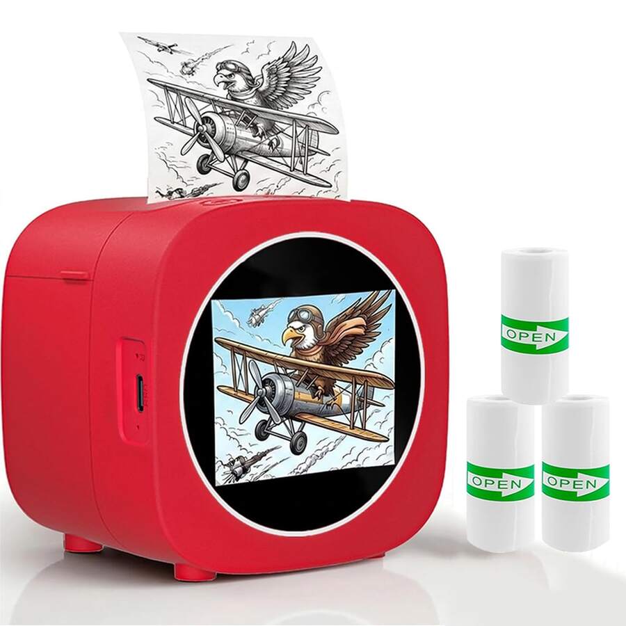 Impresora mini AI, fabricante de pegatinas con voz AI con pantalla HD de 2.4", adecuado para notas de aprendizaje, dibujos, fotos, colorear, diarios, manualidades DIY