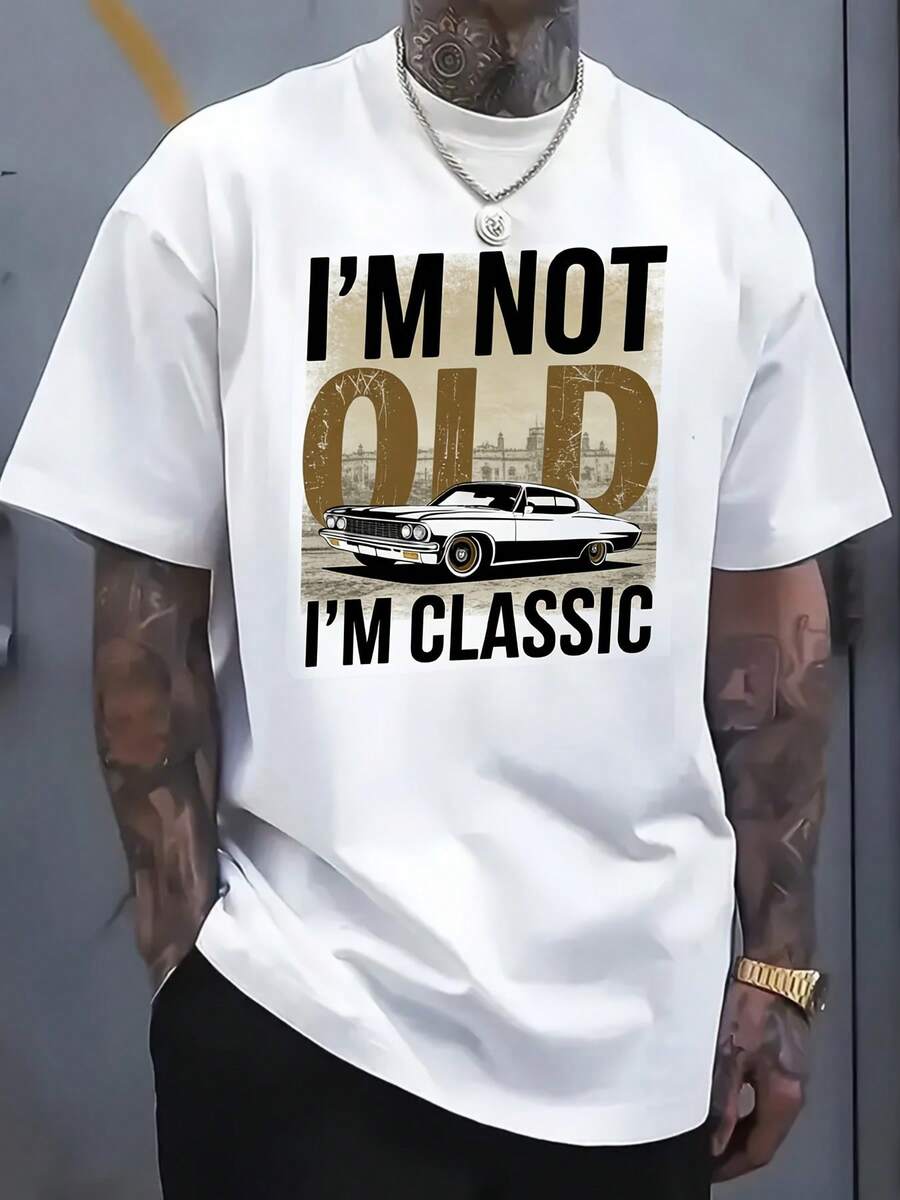 Camiseta retro para hombre| Tema retro clásico americano, estilo casual, cuello redondo, manga corta, para todas las estaciones, tela ligeramente elástica. - Blanco - Ver 1