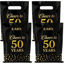10/20/50pcs Black & Gold 50th Anniversary Gift Bags - 50th Birthday Party Unisex Gift Bags With Handles, 50th Birthday Decoration - Age - View 2