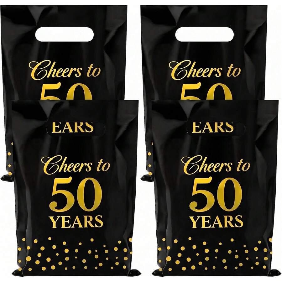 10/20/50pcs Black & Gold 50th Anniversary Gift Bags - 50th Birthday Party Unisex Gift Bags With Handles, 50th Birthday Decoration