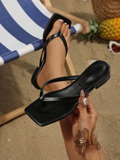 Women's Comfortable Chunky Heel Thong Sandals, Black High Heel Sandals, Women's Peep Toe High Heel Shoes, Summer Ladies Sandals, Elegant Women's High Heels, Formal High Heels, Breathable Peep Toe High Heel Sandals Versatile Minimalist Summer New Bow Stiletto Slide Sandals