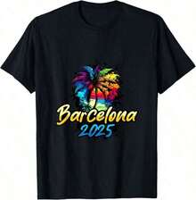 Men's Graphic Tees, Men's Barcelona 2026 Graphic Tees, Colorful Festive Slogan T-Shirt, Summer Clothing Style, Father's Day, Graduation, Independence Day, For Men, Summer Clothing Style, Father's Day, Graduation, Independence Day, For Men - Noir 11 - 查看 1