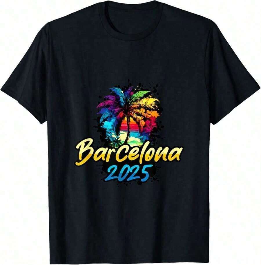 Men's Graphic Tees, Men's Barcelona 2026 Graphic Tees, Colorful Festive Slogan T-Shirt, Summer Clothing Style, Father's Day, Graduation, Independence Day, For Men, Summer Clothing Style, Father's Day, Graduation, Independence Day, For Men - Noir 11 - 查看 1