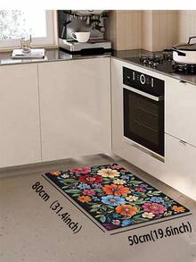 1 pieza Alfombra de cocina floral vintage, con tapete de cocina engrosado y tapete antideslizante para estar de pie, adecuado para fregadero, lavandería, oficina y mesa. - Multicolor - Ver 11