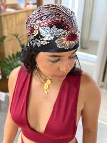 Women's Large Square Satin Scarf 90x90 Elegant Fashion Bandana For Hair And Neck - L5-Preto e vermelho - 查看 4