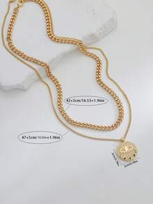 2pcs Copper Devil's Eye Pendant Necklace With Colorful Cubic Zirconia Stones, Double Layer Wear For Men - Yellow Gold - View 5