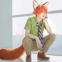 Red Fox Matching Ear & Tail Plush Accessories, Furry Cosplay Props For Anime Convention, Halloween Party, Fox-Themed Outfit - A - View 2