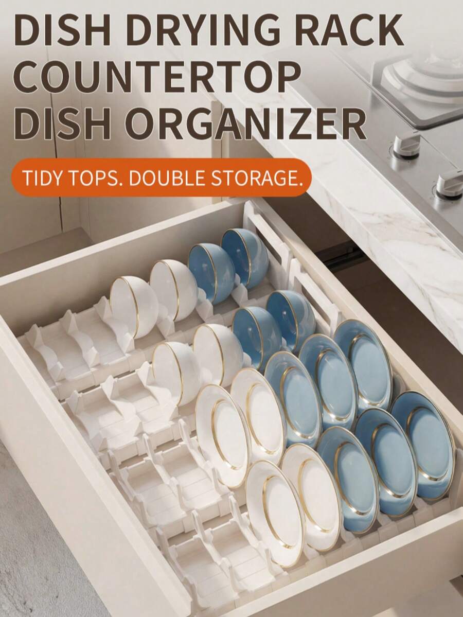 Kitchen Drawer Organizer Divider, Built-In Cabinet Dish Bowl Cutlery Storage Rack