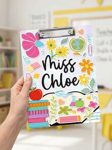 1 pieza Portapapeles personalizado para profesor con nombre, portapapeles floral personalizado para profesor, regalo de vuelta al colegio, idea de regalo lindo de agradecimiento para el profesor - Multicolor - Ver 8