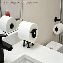 1pc Cute Sheep Shaped Toilet Paper Holder, Stand Or Wall-Mounted, Multi-Functional Tissue Box And Towel Rack, 3D Cartoon Design, Fun Bathroom Decor, Housewarming Gift, Space-Saving Plastic Bathroom Accessory, Bathroom Decoration, Holiday Essential, Kitchen Accessory, Home Decor - Multicolor - View 5