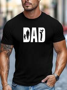 Camiseta masculina 100% algodão com estampa gráfica de pai e filho, manga curta, 180g, respirável, gola redonda, ideal para o verão. Camiseta casual de algodão para o dia a dia, perfeita para presentear o pai. - Preto - Ver 1