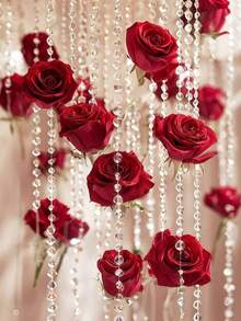 21pcs Rangkaian Bunga Mawar Merah Gantung Bentuk Air Terjun, Mawar Buatan Berhiaskan Manik Kristal, Cocok untuk Hari Valentine, Pesta Pernikahan, Pesta Lajang, Pesta Ulang Tahun, Dekorasi Taman Rumah - Merah - View 5