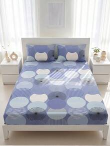 1 pieza Sábana ajustada suave y cómoda, funda protectora de colchón, suave para la piel, para uso en todas las estaciones, resistente al polvo y al deslizamiento. Adecuado para camas individuales, dobles, queen y king. Con diseño de patrón circular azul. Lavable a máquina (excluye la funda de almohada). Regalo ideal para vacaciones y nuevo artículo de primavera/verano. - Multicolor - Ver 7