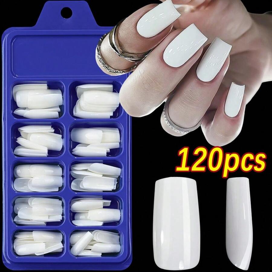 120-Piece French Manicure Set In 9 Colors, Short Square Style, Full Coverage Press-On Nails In Summer Pink And Glossy Brown. - Cadet Blue - View 1