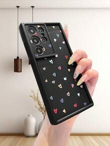 1pc Fashionable Pure Android TPU Material Colorful Heart Pattern Lens Protection Thick Anti-Fall Anti-Fingerprint Black Sandblasted Phone Case Compatible With IPhone/Transsion/HONOR/ - Black - View 7