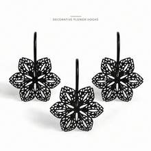12pcs/Box Black Hollow Flower Shower Curtain Hooks, Metal Curtain Hooks - Black - View 2