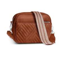 Premium Quilted Crossbody Bags For Women With Anti-Pickpocket Clip, Vegan Leather Handbags, Travel Purses For Women - 棕色提花肩帶 - 查看 1