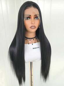 13X4 24 Straight Black Color Lace Front Wig Women - Heat Resistant Synthetic Hair, Pre-Plucked Natural Hairline And Youthful Hair, Suitable Daily Wear, Wedding, Halloween And - 黑色 - 查看 3