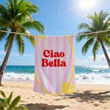 1件 Ciao Bella 檸檬粉色與白色條紋海灘巾 | 速乾、超柔軟聚酯纖維 | 多功能，適用於瑜伽、旅行、游泳和露營 | 非常適合海灘度假 | 可機洗 | 最佳禮物 - 彩色 - 查看 5