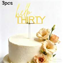 3pcs/1pc Acrylic Gold "Hello 30 40 50 60" Birthday Cake Topper, Birthday Anniversary Party Decorations - Multicolor - View 15