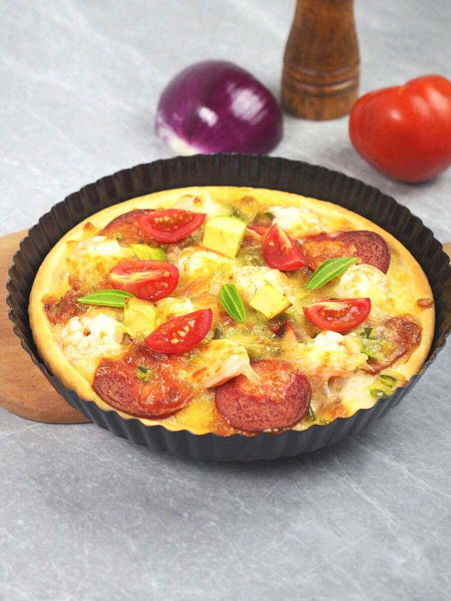 Brodark 9-Inch Round Non-Stick Pizza Pan With Removable Bottom, Ideal For Baking Crispy, Cheesy Homemade Pizza, Perfect For Family Baking - Black - View 1