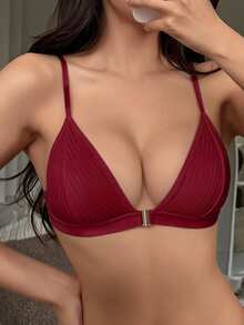 DAZY Women's Striped Sexy Front Closure Wire-Free Comfortable Bra - Burgundy - View 3