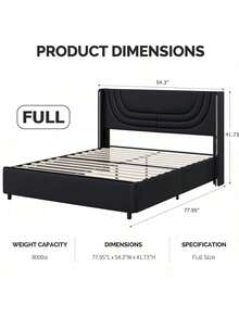 Modern LED Upholstered Bed Frame With Silver Wingback Headboard – Soft PU Leather, Platform Design, Easy Assembly, Twin Bed Frame / Full Bed Frame/ Queen Bed Frame / Twin /Full / Queen Size Bed Frame, Black/Pink/Beige (USB LED Strip) - 深黑 - 查看 8