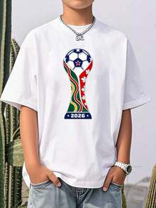 Boys' Short Sleeve Cotton T-Shirt With 2026 World Cup Trophy And Flag Print, For World Cup Matches/Daily Fan Wear WEOH - 灰色 - 查看 7