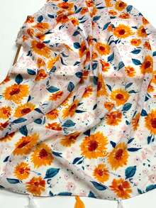 1pc Simple Printed Women's Scarf, Fashionable New Style Sun Protection Beach Scarf, Silk-LikeLinen Feel Shawl For Women - Orange - View 7