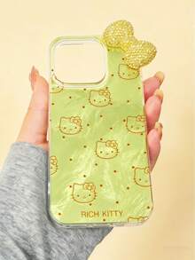 SANRIO Ốp điện thoại Kitty nơ đính đá dễ thương - Phù hợp cho IPhone 17/16 Pro Max/15/14/13/12/11, thiết kế mèo KT màn hình đầy màu hồng gradient - Vàng - Xem 5