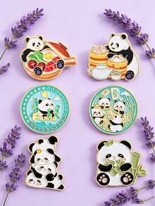 6 Pcs/Set Cartoon Multi-Style Panda Patterned Metal Brooches For Women, Can Be Used As Bag Pins And Clothing Accessories, Versatile For Daily Wear. - Multicolor - View 4