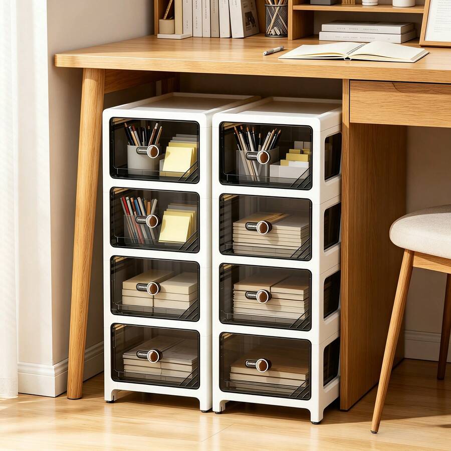 Office Storage Trolley, 3/4/5/6/7-Tier Multi-Functional Organizer Cart With Drawers &Wheels, Rolling Office Storage Shelf. It Serves As A Slim Gap-Side Rack Suitable For CubiclesAnd Home Offices, Ideal For Storing Documents, Books, Snacks And Other Practical Office - 透色 - 查看 1