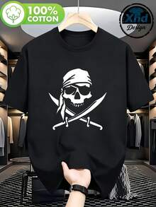 Men's T-Shirt Pirate Skull And Swords Comfortable And Versatile Casual Outdoor Short Sleeve - màu đen - Xem 1