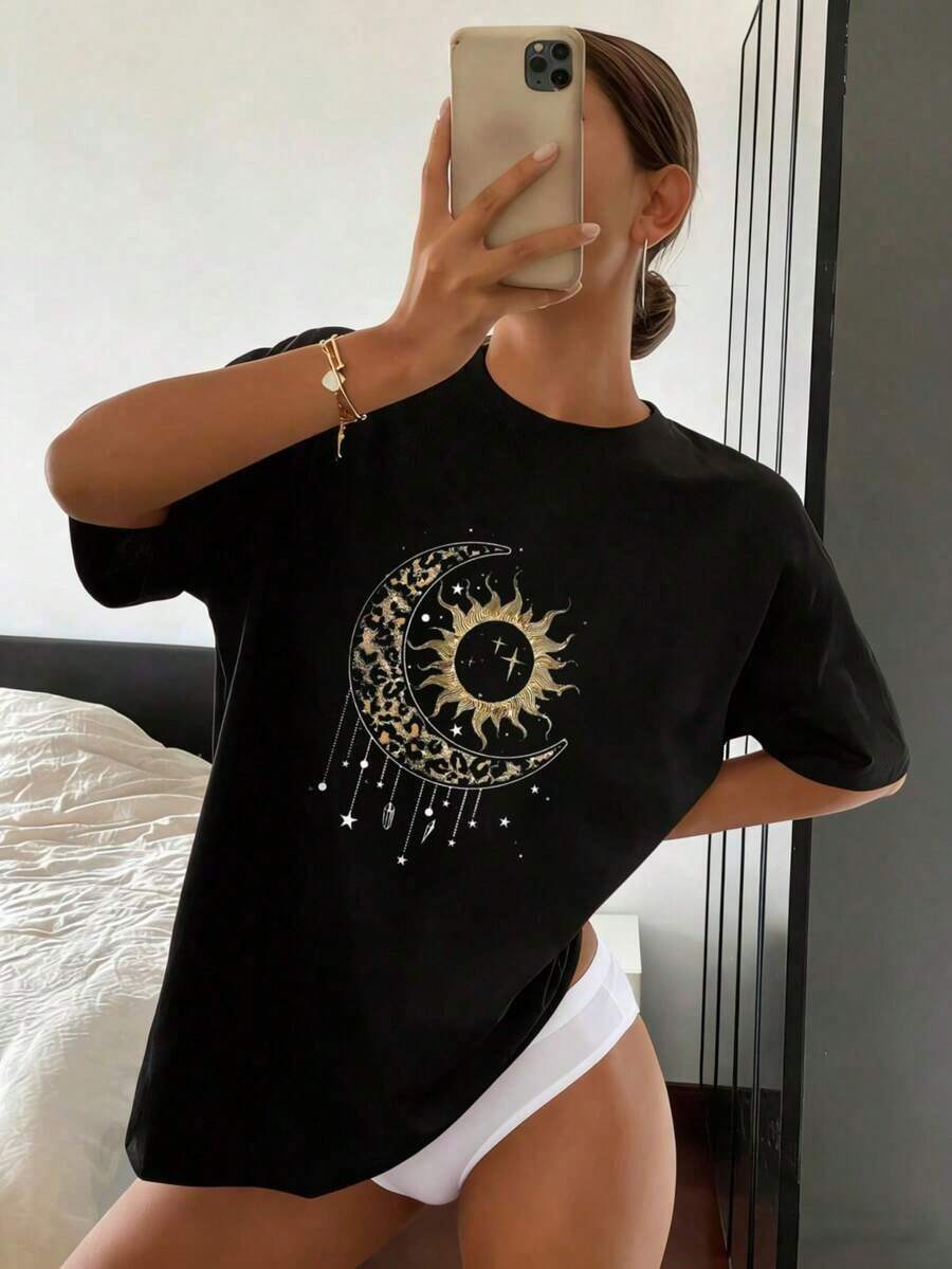 Women's Fun Printed Cotton T-Shirt, Fleetwood Butterfly Music Band Design, Rock Style, Vintage Look, Sizes S To 2XL, Lightweight And Non-Clinging, Suitable For All Seasons, Ideal For Daily Wear, Leisure, Streetwear And Other Occasions. - 黑色 - 查看 1