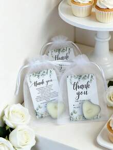 150/60/30pcs Wedding Mini Candle Gift Set, Includes White Heart-Shaped Candles, Thank You Cards And Gift Bags, Perfect For Wedding, Gender Reveal Party, Bridal Shower And Other Celebration Favors - one-size - View 7