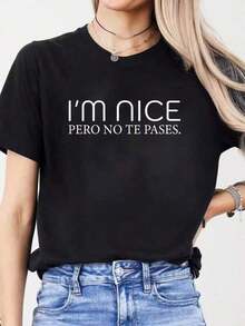 1 Pc 100% Premium Cotton 180g: Modern Women's Shirt With Authentic Text, A Fun And Casual Style That Stands Out, Ideal For Informal Gatherings Or Going Out With Friends; Available In Black, Sizes S To XL, Attractive And Exclusive Fashion Clothing. Soft And Breathable Casual Fashion Clothing For Everyday Wear. 180g 100% Cotton - 黑色 - 查看 7