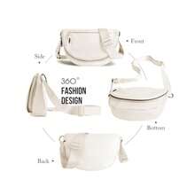 Crescent Bag for Women and Men, Fashion Medium Nylon Folding Crescent Moon Bag Single Shoulder Bag with Adjustable Strap - Beige - Ver 6