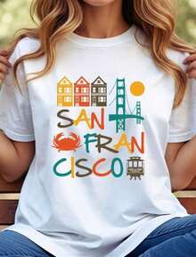 Women's Cotton T-Shirts San Francisco Shirt, California Tshirt Vintage San Francisco Tshirt San Francisco Sou.Jpg Y2k Basic Blouses For Women - 白色 3 - 查看 7