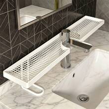 1pc Bathroom Rustproof Stainless Steel Grid Shelf, Perforated Draining Surface, Suitable For Cosmetics & Skincare Lovers, Wall-Mounted Storage Rack For Vanity, Shower, Bathroom Mirror - Multicolor - View 5