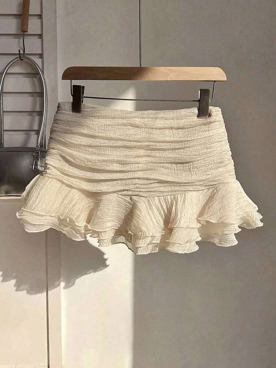 Summer Skirt – Short Cut, Ruffles At The Hem – Perfect For Holiday Or Beach Looks - 杏 - 查看 1