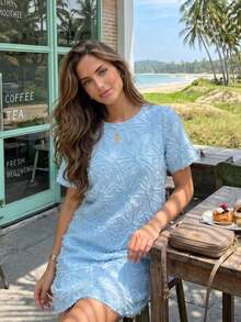 Vestido midi elegante francés para mujer 2026 Verano, nuevo vestido corto de estilo vacacional de cuello redondo con bordado 3D gracioso de alta gama en blanco - Lavado ligero - Ver 4
