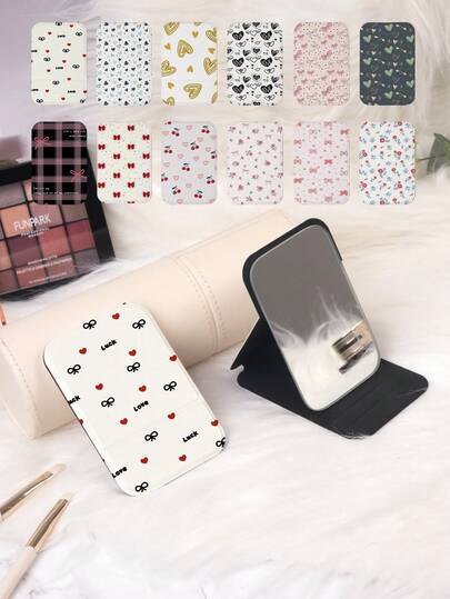 1pc Y2K Aesthetic Compact Folding Makeup Mirror, Lightweight & Portable PU Leather, Suitable For Travel, Party, Work, School, Suitable For All Ages