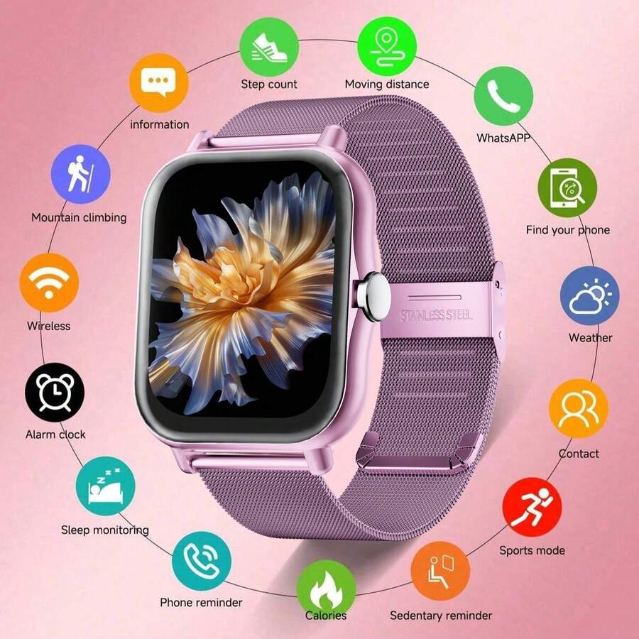 1.83" High-Definition Touch Screen Smart Watch With Silicone Strap, 2 Straps Included, Bluetooth Calling, Message Notification, Calorie, Sports Tracker, Stopwatch, Weather Forecast, Music Control, Multi-Functional Smartwatch For Android/IOS Phones